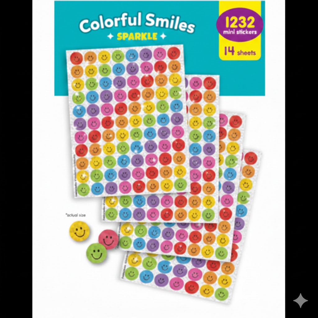 Colorful Sparkle Smiles Stickers Value Pack 7/16" 1232/pk