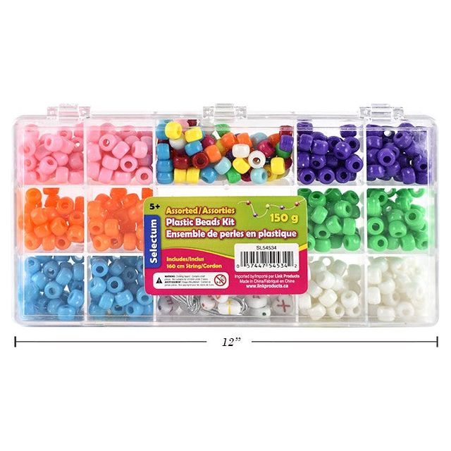 Assorted Plastic Pony Beads Kit With String Included