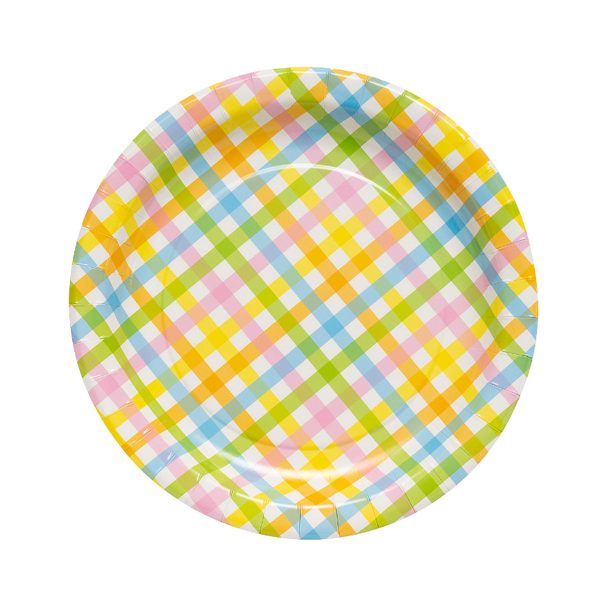 Pastel Gingham Paper Dinner Plates 8/pk