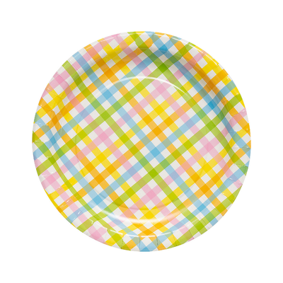 Pastel Gingham Paper Dinner Plates 8/pk
