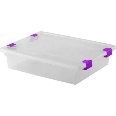 Clear Container With Clear Cover And Purple Clip (14 x 11 x 3.25") (Closeout)