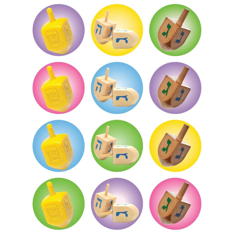 Dreidel Stickers 1.20" Round 32mm Color Print 10/pk