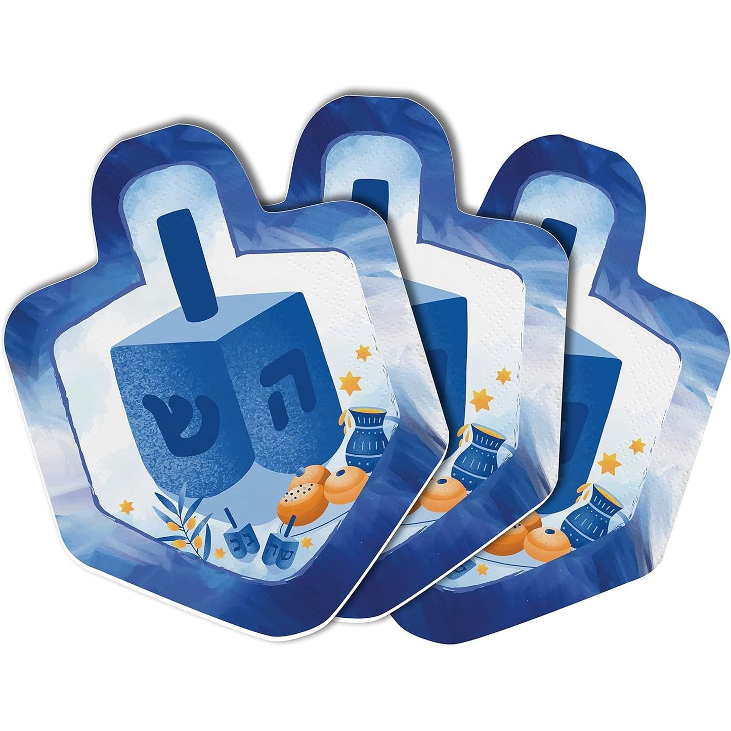 Dreidel Shaped Napkins-Blue & White Design 10/pk