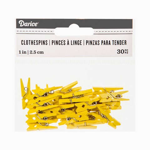 Mini Yellow Clothespins: 1 inch, 30 pieces  (Discontinued)