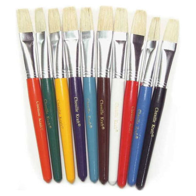 Flat Stubby Brushes, 10 Assorted Colors, 7.5" Long, 10 Brushes