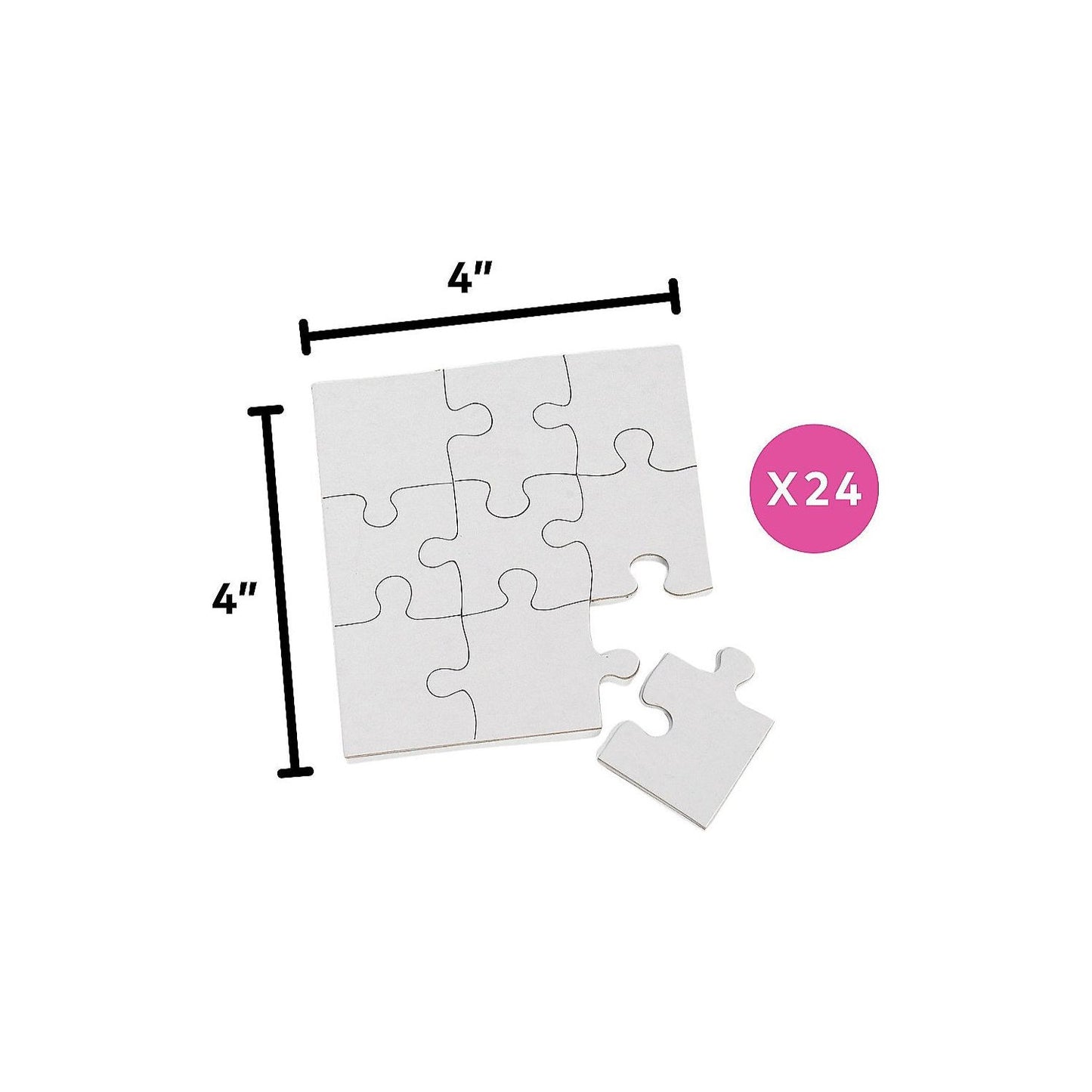 DIY White Cardboard Puzzle Craft Activities, 4" x 4"  - 24 Pc.