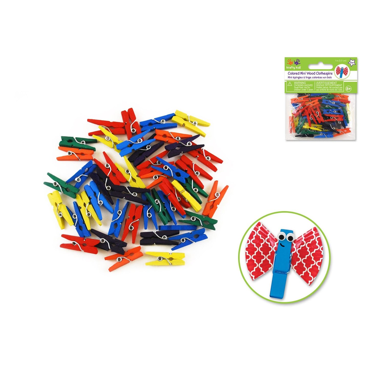 Mini Wooden Clothespins 1" 45/pk (Colored)