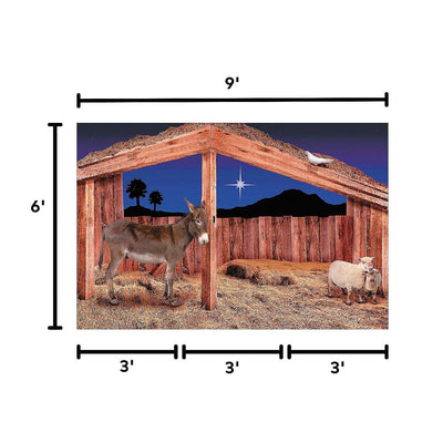 9 Ft. x 6 Ft. Stable Scene with Animals Plastic Backdrop 1pc