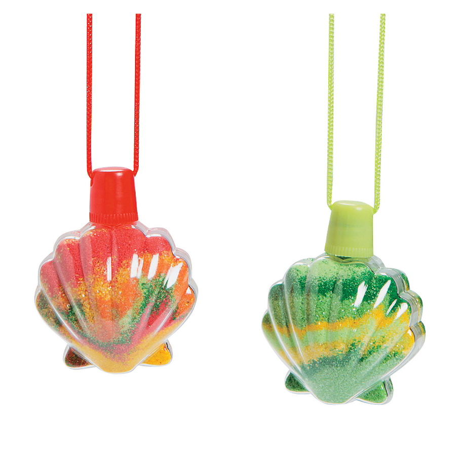 Sea Shell Sand Art Bottle Necklaces 12/pk  2 1/4" x 3"