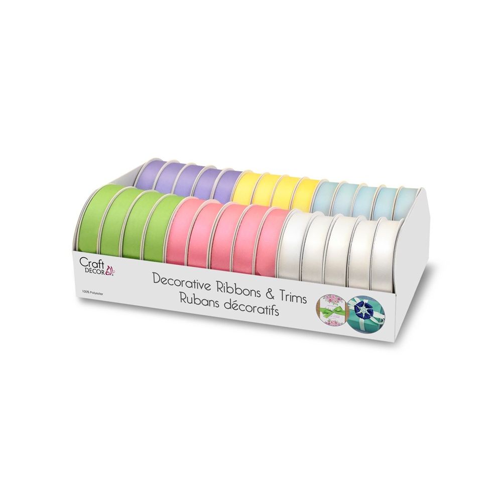 Ribbons:Poly-Satin 5/8"x4yd Rolls x28 Asst Pastel