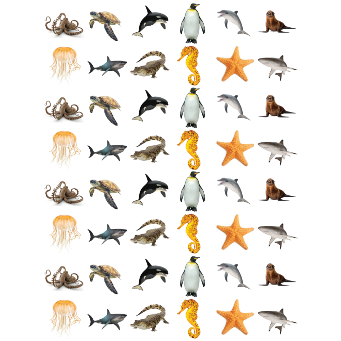 Water Animal Stickers Round 19mm Color Print 10/pk