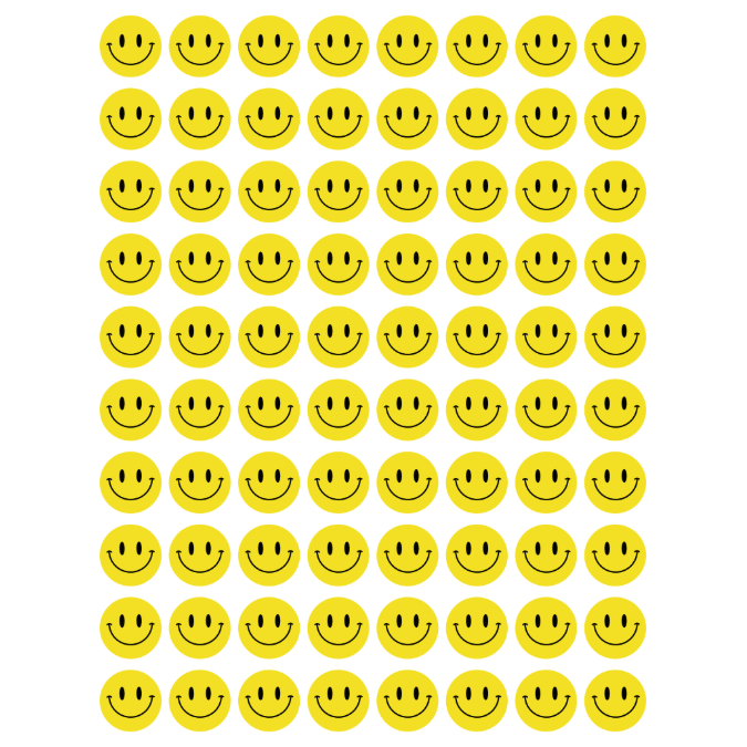 Yellow Smiley Stickers 1/2" Round 13mm Color Print 10/pk