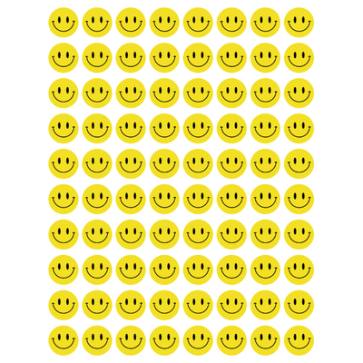 Yellow Smiley Stickers 1/2" Round 13mm Color Print 10/pk