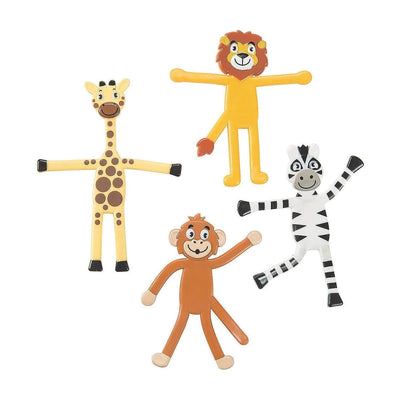 4 3/4" - 5 3/4" Zoo Animal Lion, Giraffe, Zebra & Monkey Vinyl Bendables, Assorted, 24 Pc.
