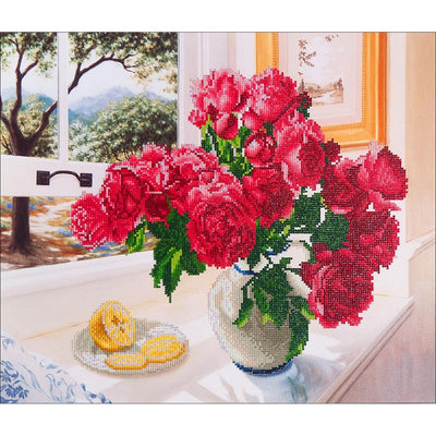 Diamond Embroid. Art 25.25"X31.5"-Roses By Window