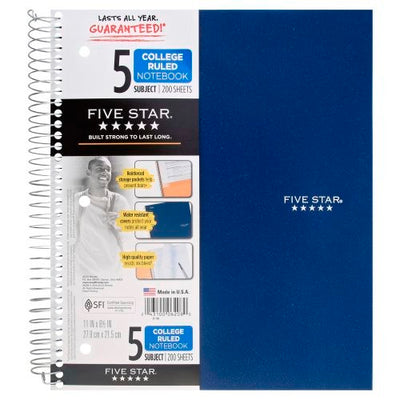 Five Star College Ruled Spiral 5 Subject