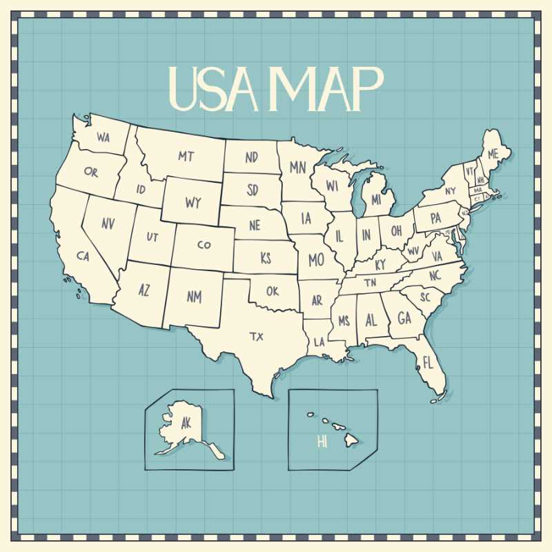 square USA map 24X24.