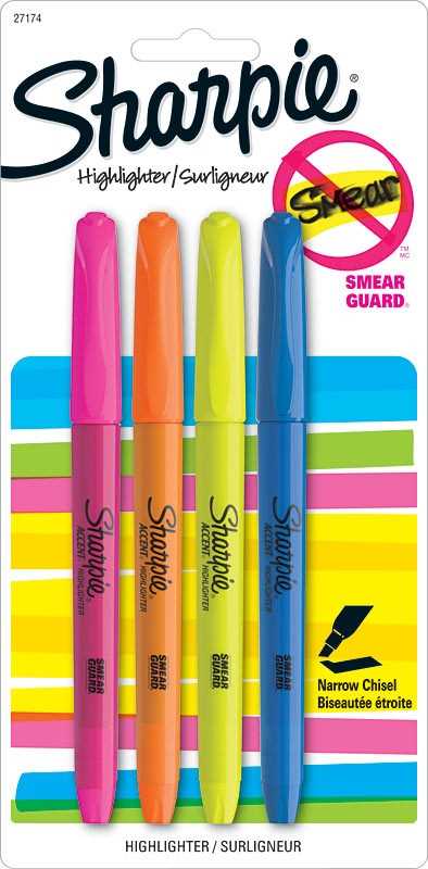 Highlighters Fine Tip Assorted 4/pk