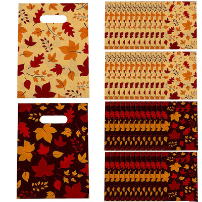 Bulk Fall Leaf Plastic Goody Bags Assorted 7" x 9 1/2" 50 pcs/pk