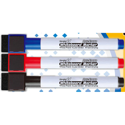 Dry Erase Assorted Magnetic Markers With Eraser Fine Point 3/pk