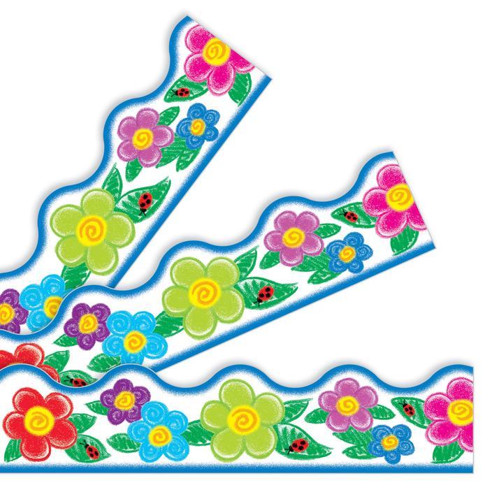 Crayon Flowers Borders 2 1/4in x 39ft 12/pk