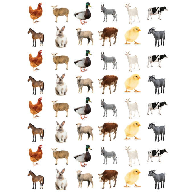 Farm Animal Stickers 3/4" Round 19mm Color Print 10/pk