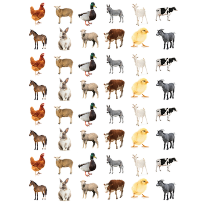 Farm Animal Stickers 3/4" Round 19mm Color Print 10/pk