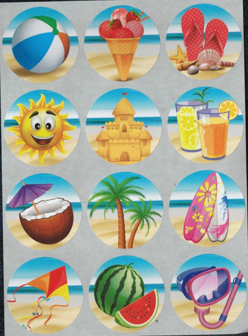 Summer Beach Stickers 1 1/2" 10/sheets (closeout)