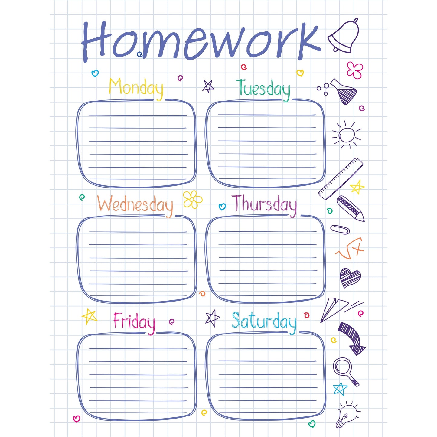 Homework sheet - hand doodles colorful 8.5'' x 11" 12/pk