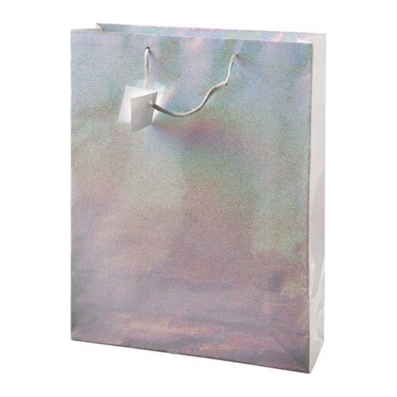Gift Bag With Tag - Hologram Silver - 13 X 18"