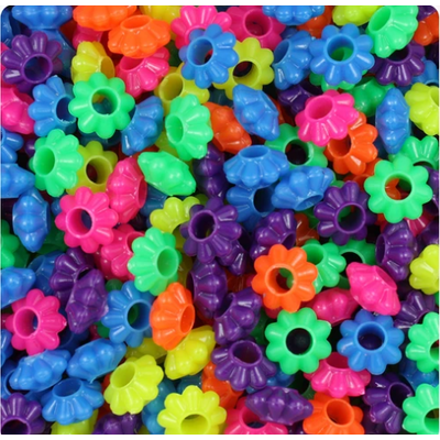 Bright Neon Plastic Floral Beads 10mm, 2oz (closeout)