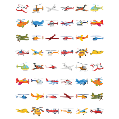 Airplane Stickers 3/4" Round 19mm Color Print 10/pk