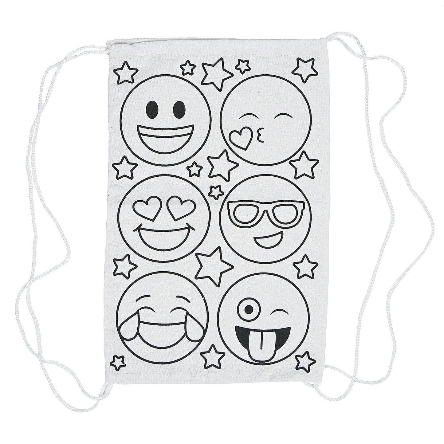 Color Your Own Medium Face Emoji Canvas Drawstring Bags, 9" x 15"  - 12/pk