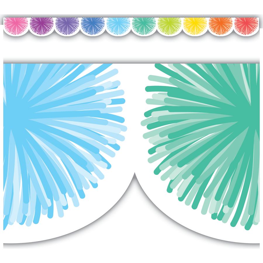 Colorful Poms Scalloped Die-Cut Border Trim