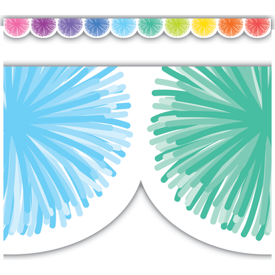 Colorful Poms Scalloped Die-Cut Border Trim