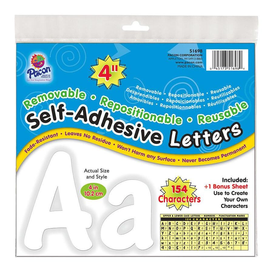 Self-Adhesive Letters, 4", 154 Characters Cheery Font