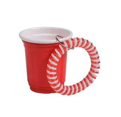 2" Red Plastic Cup with Red & White Wrist Coil Keychains - 12 Pc.