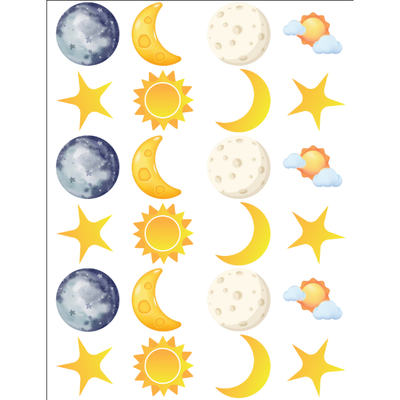 Sun, Moon, Stars Sticker Round 25mm Clear 10/pk