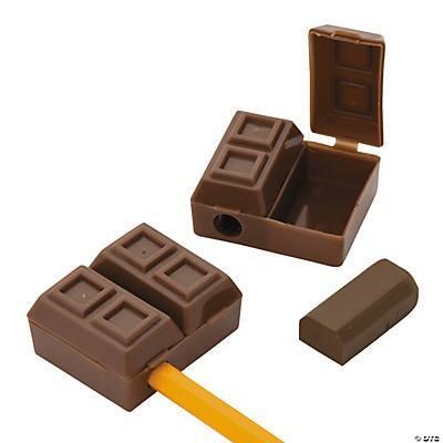Plastic Chocolate Bar Pencil Top Sharpeners with Eraser - 12 Pc.