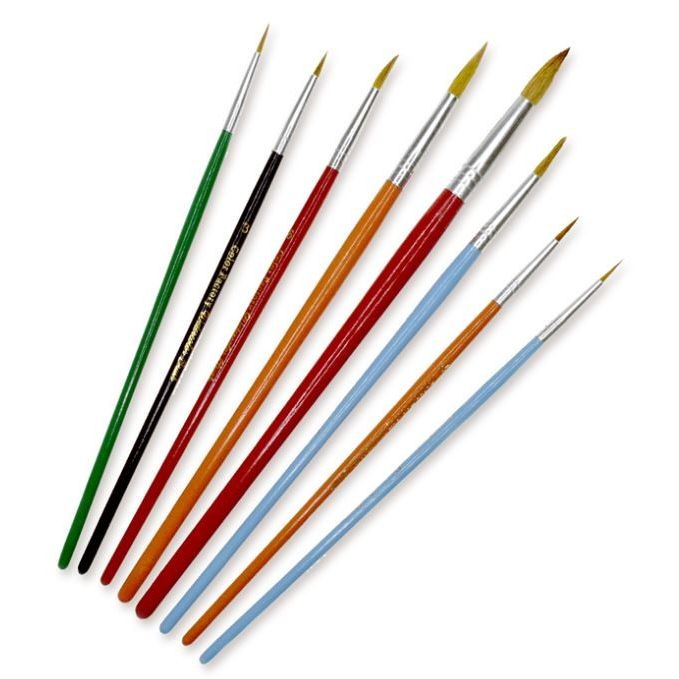 #1- #12 Round Wood Handle Paint Brush 8/pk