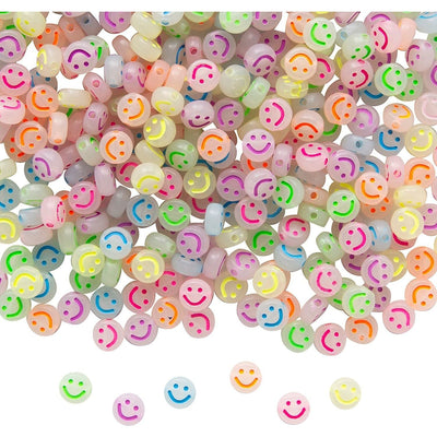 6mm Bulk 400 Pc. Assorted Neon Round Smile Face Plastic Beads.