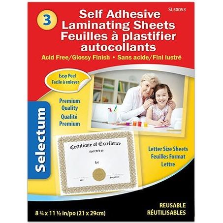Self Adhesive Laminating Sheet, Glossy Finish, 8.75"x11.5", 3/pk (Discontinued)