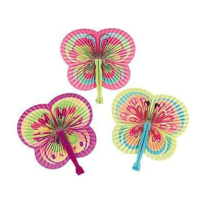 Paper Colorful Butterfly-Shaped Folding Fans 12/pk