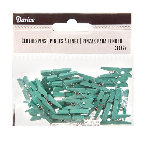 Mint Mini Clothespins: 1 inch, 30 pieces