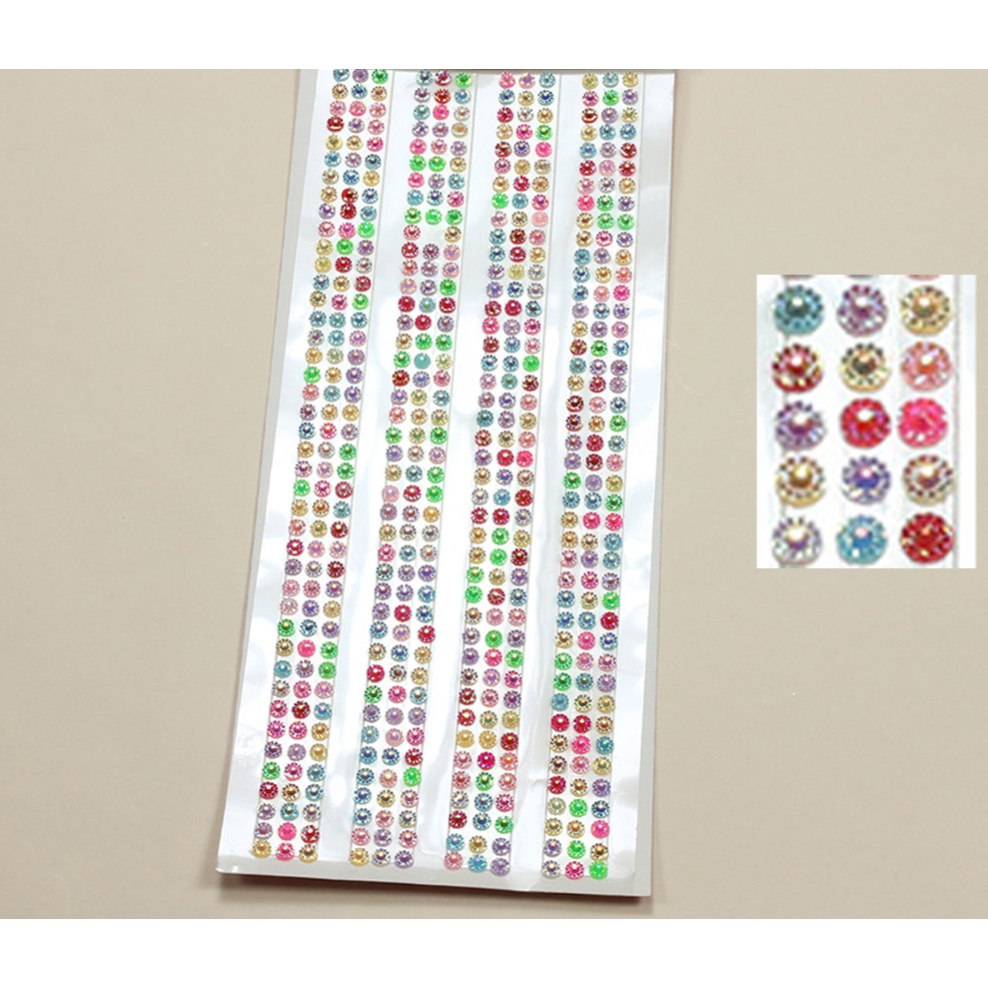 Adhesive Rhinestone Flower Ribbon Multi Color 5mm 504/pk