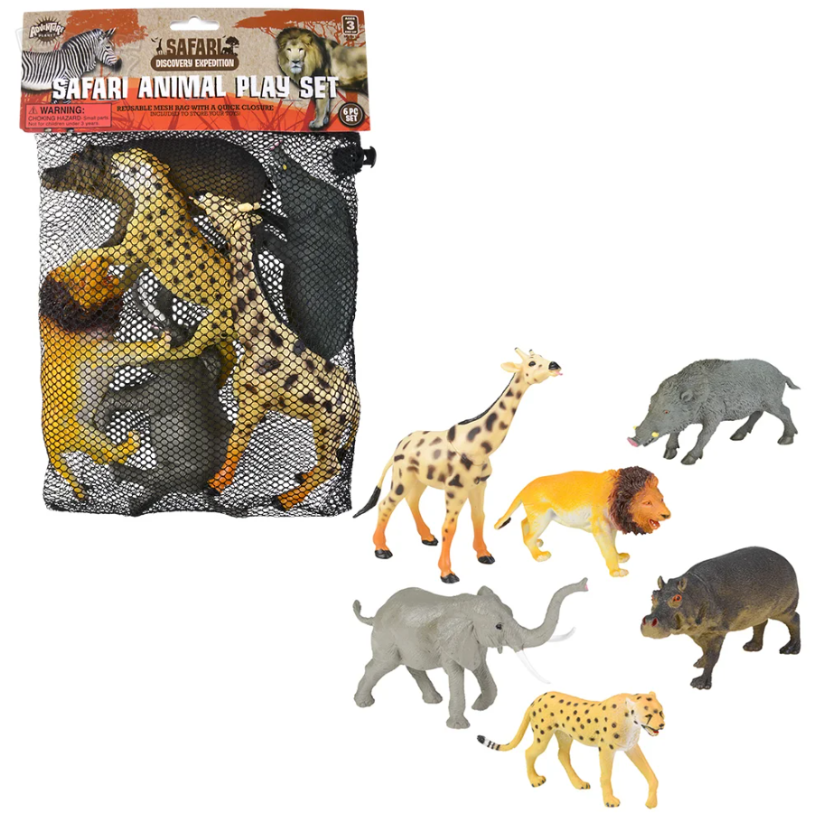 Mesh Bag Safari Animal Assortment 5"-8" 6/pk