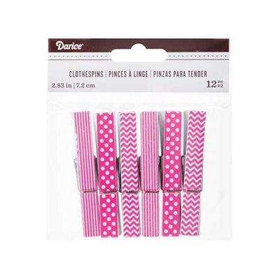 Dec. Fuchsia Printed Clothespins: 2.75", 12 pcs.