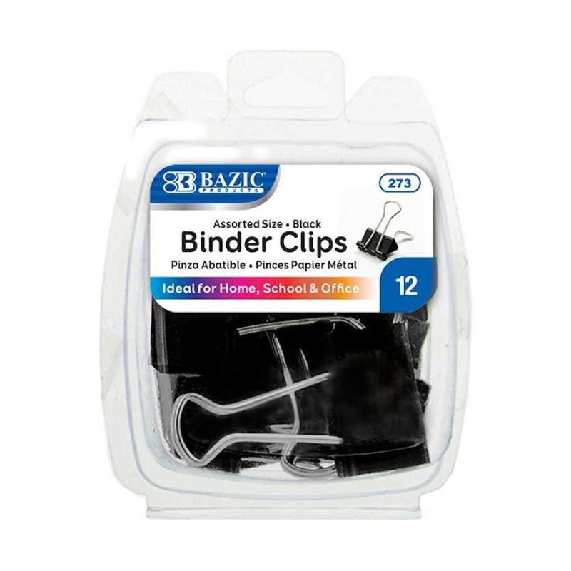 Assorted Size Black Binder Clip (12/Pack)