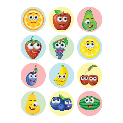 Stickers Fruit Smiley Face 1 1/4" 32mm Color Print 10/pk