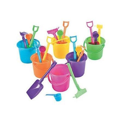 Colorful Mini Beach Playsets Tools, 2 3/4" - 6 1/4"; bucket, 3" x 3 1/4" 12/sets